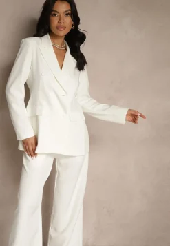 Biały Garnitur Spodnie i Marynarka z Usztywnionymi Ramionami Sonavienna