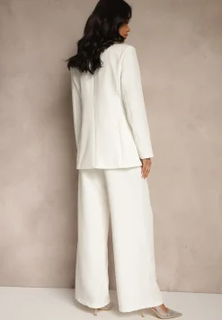 Biały Garnitur Spodnie i Marynarka z Usztywnionymi Ramionami Sonavienna