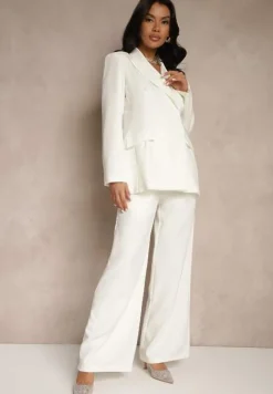 Biały Garnitur Spodnie i Marynarka z Usztywnionymi Ramionami Sonavienna