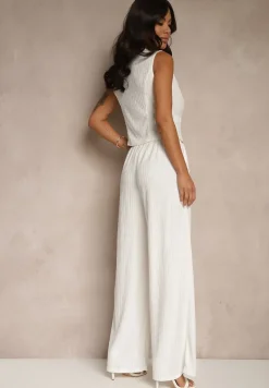 Biały Garniturowy Komplet z Kamizelką i Szerokimi Spodniami Filondia