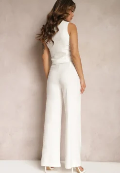 Biały Garniturowy Komplet Kamizelka i Proste Spodnie High Waist Nithriella