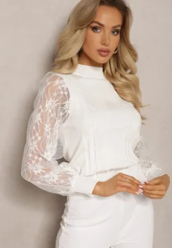 Biały Golf ze Wstawkami z Siateczki na Rękawach Yelira