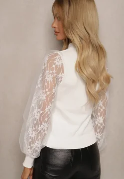 Biały Golf ze Wstawkami z Siateczki na Rękawach Yelira