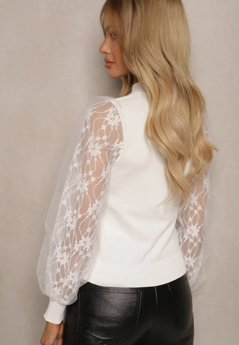 Biały Golf ze Wstawkami z Siateczki na Rękawach Yelira