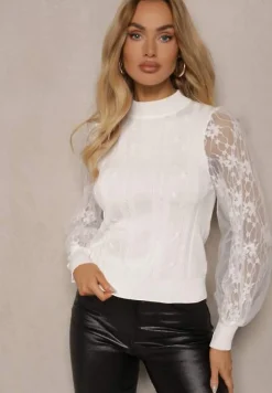 Biały Golf ze Wstawkami z Siateczki na Rękawach Yelira