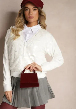 Biały Kardigan na Guziki z Wiskozą i Cekinami Evelith