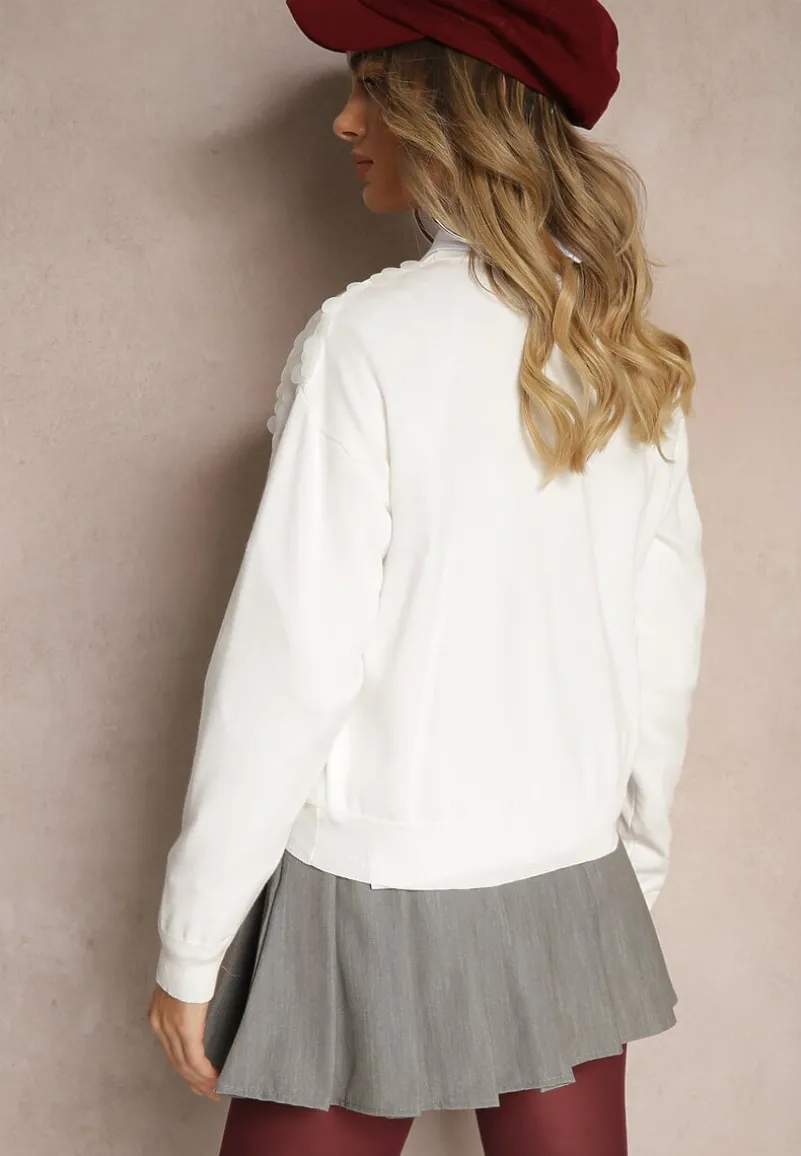 Biały Kardigan na Guziki z Wiskozą i Cekinami Evelith