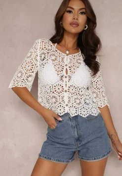 Biały Kardigan Narzutka Goslan