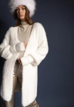 Biały Kardigan Niezapinany z Wełną i Wsuwanymi Kieszeniami Rianessa