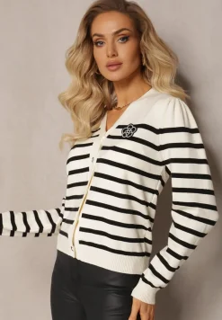 Biały Kardigan w Paski na Guziki Eliasa