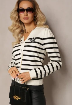 Biały Kardigan w Paski na Guziki Eliasa