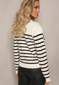 Biały Kardigan w Paski na Guziki Eliasa