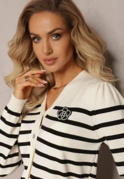 Biały Kardigan w Paski na Guziki Eliasa