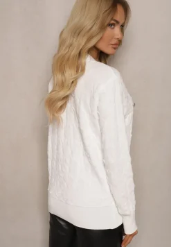 Biały Kardigan z Ozdobnymi Guzikami i Ściągaczami Zymira