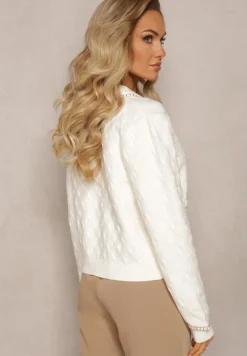 Biały Kardigan z Tłoczonej Wiskozy z Metalicznym Obszyciem Vervezio