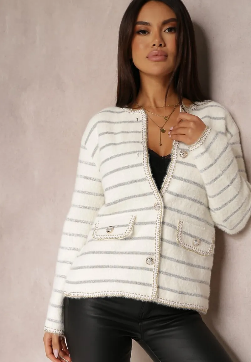 Biały Kardigan z Wiskozy na Guziki Bive