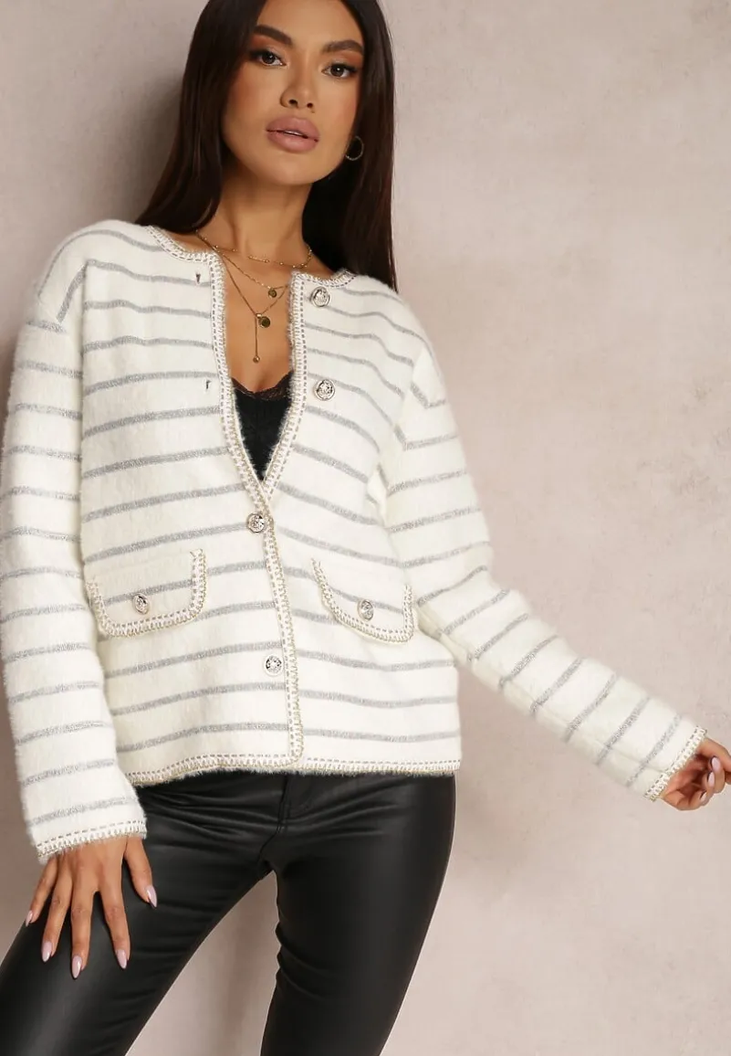 Biały Kardigan z Wiskozy na Guziki Bive