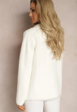 Biały Kardigan z Wiskozy z Metaliczną Nicią Keonna