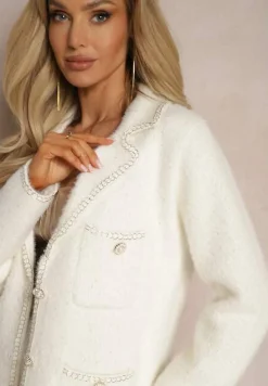 Biały Kardigan z Wiskozy z Metaliczną Nicią Keonna