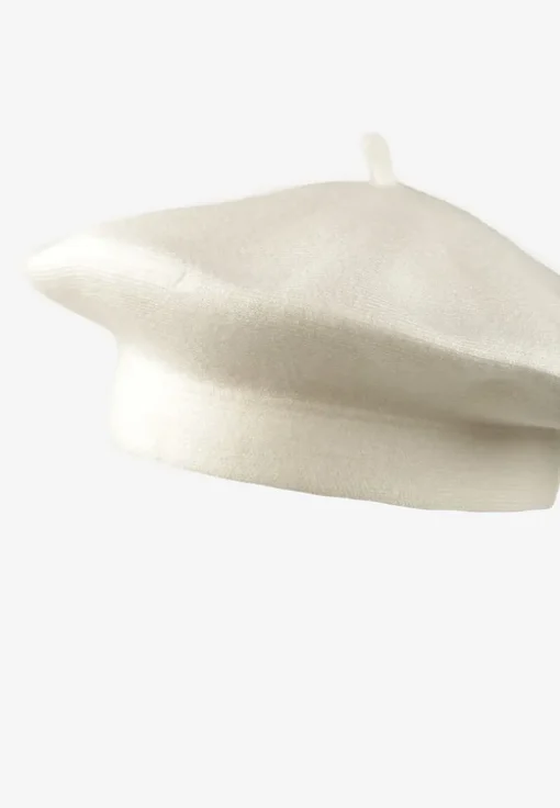 Biały Klasyczny Beret z Antenką z Bawełną i Kaszmirem Emidora
