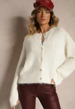 Biały Klasyczny Kardigan o Prostym Kroju Riavara