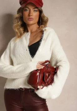 Biały Klasyczny Kardigan o Prostym Kroju Riavara