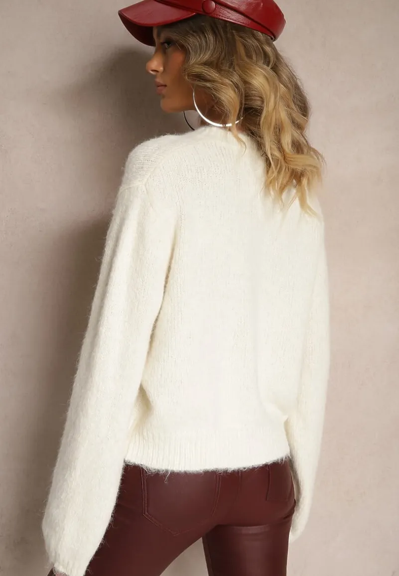 Biały Klasyczny Kardigan o Prostym Kroju Riavara