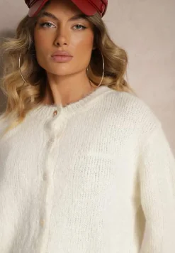 Biały Klasyczny Kardigan o Prostym Kroju Riavara