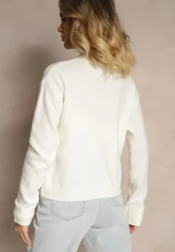 Biały Klasyczny Kardigan z Zaokrąglonym Dekoltem Reonira