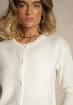 Biały Klasyczny Kardigan z Zaokrąglonym Dekoltem Reonira