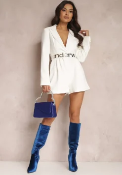 Biały Kombinezon o Kroju Marynarki z Paskiem Okyale