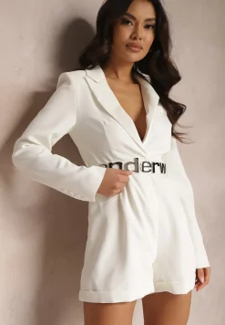 Biały Kombinezon o Kroju Marynarki z Paskiem Okyale