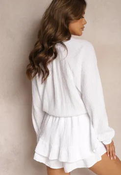 Biały Kombinezon z Bawełny Ozdobiony Wiązaniem i Falbankami Nalelia