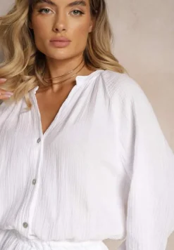 Biały Kombinezon z Bawełny ze Spódnico-Spodenkami i Guzikami oraz Gumką w Talii Vimatthea