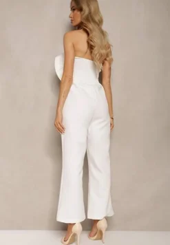 Biały Kombinezon z Dużym Naszytym Kwiatem bez Rękawów Usemia