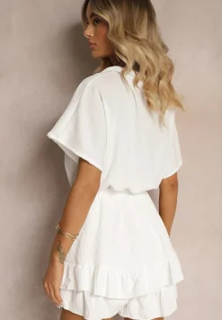 Biały Kombinezon z Gumką w Pasie o Dopasowanym Kroju Timarai