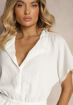 Biały Kombinezon z Gumką w Pasie o Dopasowanym Kroju Timarai