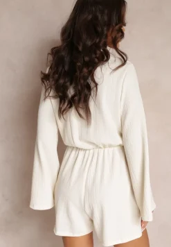 Biały Kombinezon z Kopertowym Dekoltem i Gumką w Pasie Acalio