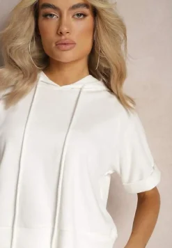 Biały Komplet Dresowy Bluza z Kapturem i Krótkimi Rękawami oraz Szorty Choana