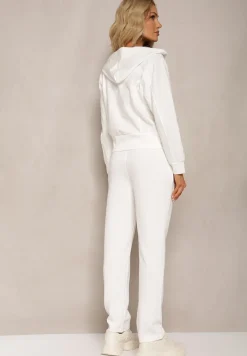Biały Komplet Dresowy z Elastycznej Bawełny Spodnie z Gumką i Bluza z Kapturem Willama
