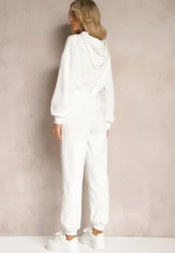 Biały Komplet Dresowy ze Spodniami Joggerami i Bluzą z Kapturem Fomstia