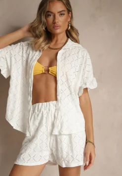 Biały Komplet Krótkie Spodenki i Wiązana Koszula Fredefia