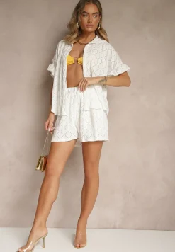 Biały Komplet Krótkie Spodenki i Wiązana Koszula Fredefia