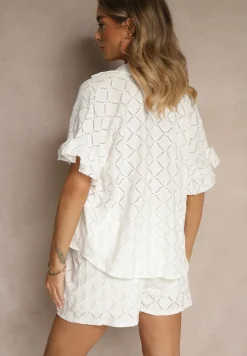 Biały Komplet Krótkie Spodenki i Wiązana Koszula Fredefia