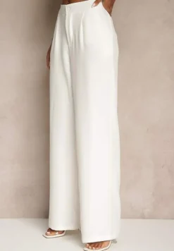 Biały Komplet o Garniturowym Kroju z Wiskozą Spodnie Wide Leg i Top Silosea