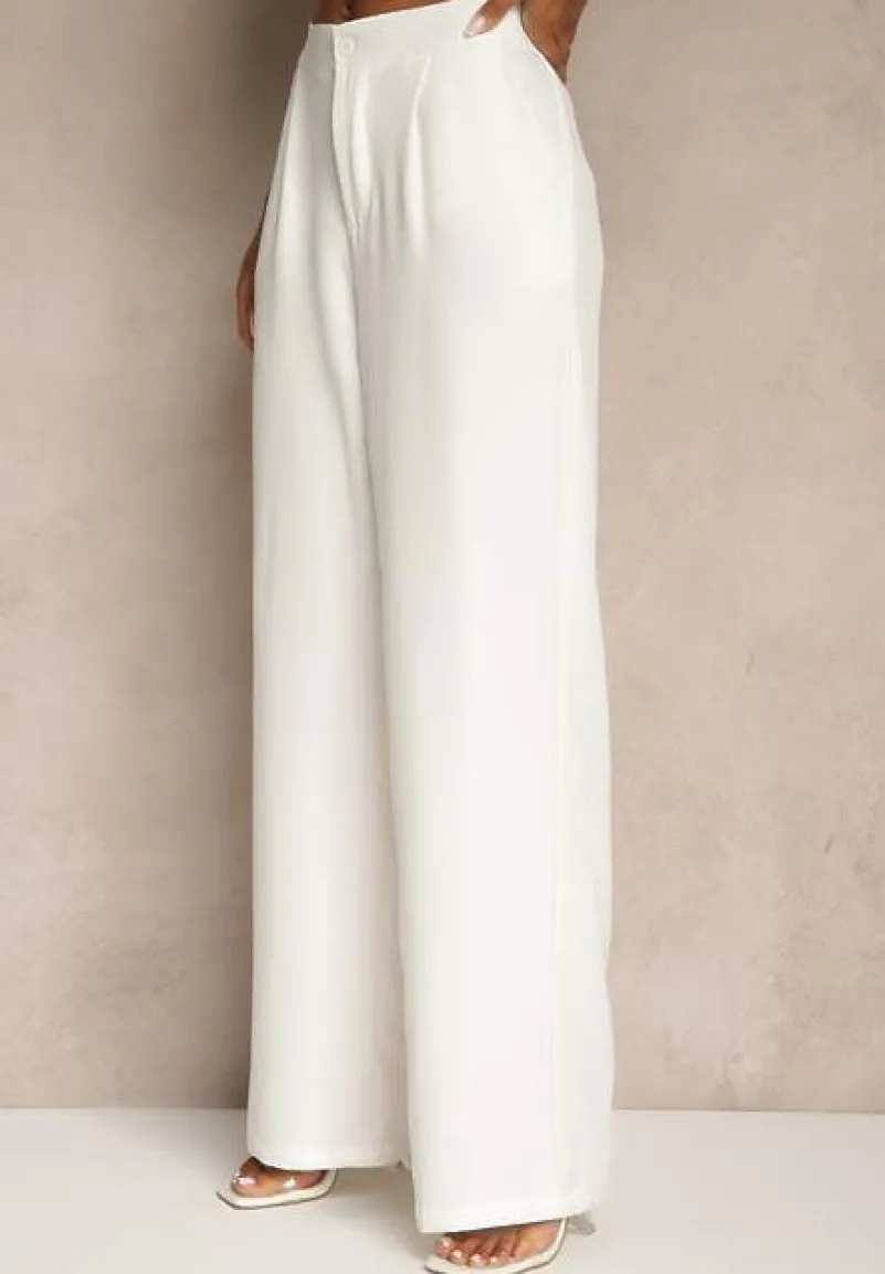 Biały Komplet o Garniturowym Kroju z Wiskozą Spodnie Wide Leg i Top Silosea