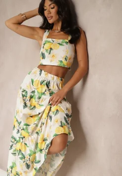 Biały Komplet Top na Ramiączkach i Spódnica o Rozkloszowanym Kroju Madlaine