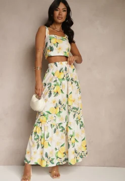 Biały Komplet Top na Ramiączkach i Spódnica o Rozkloszowanym Kroju Madlaine