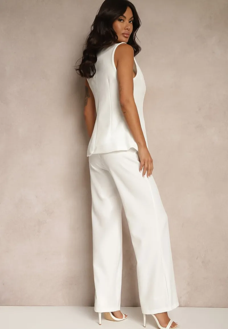 Biały Komplet w Garniturowym Stylu Kamizelka i Spodnie Filavelle