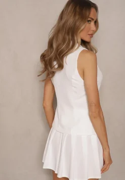 Biały Komplet w Garniturowym Stylu Kamizelka i Spódnica z Plisami Talkio